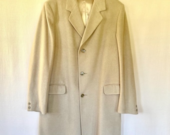 Vintage Cashmere Coat 1960s 1970s Camel Taupe Topcoat 3 Button Notch Collar 44 Chest Mens Winter Topper S M Small Medium