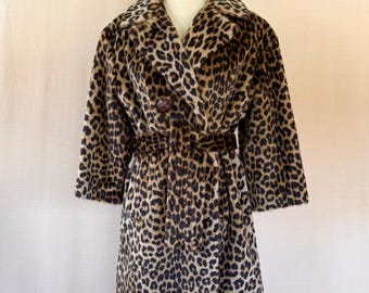 Vintage 1950s 1960s Faux Fur Leopard Coat Kilimanjaro by Sidney