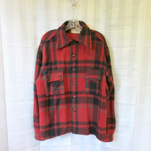 Vintage Plaid Jacket 1950s 1960s Bilt Well Wool Shirt Red Black Green ...