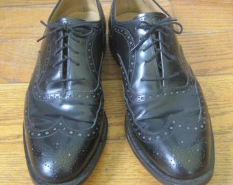 Vintage Johnston & Murphy 10 D / B Black Oxfords Shoes Wing Tip D/B Wingtip Dress Shoe Spectator Excellent Condition