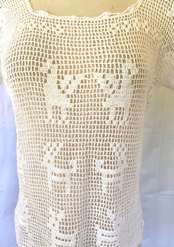 Vintage White Crochet Top 1940s 1950s Sweater Shi… - image 5