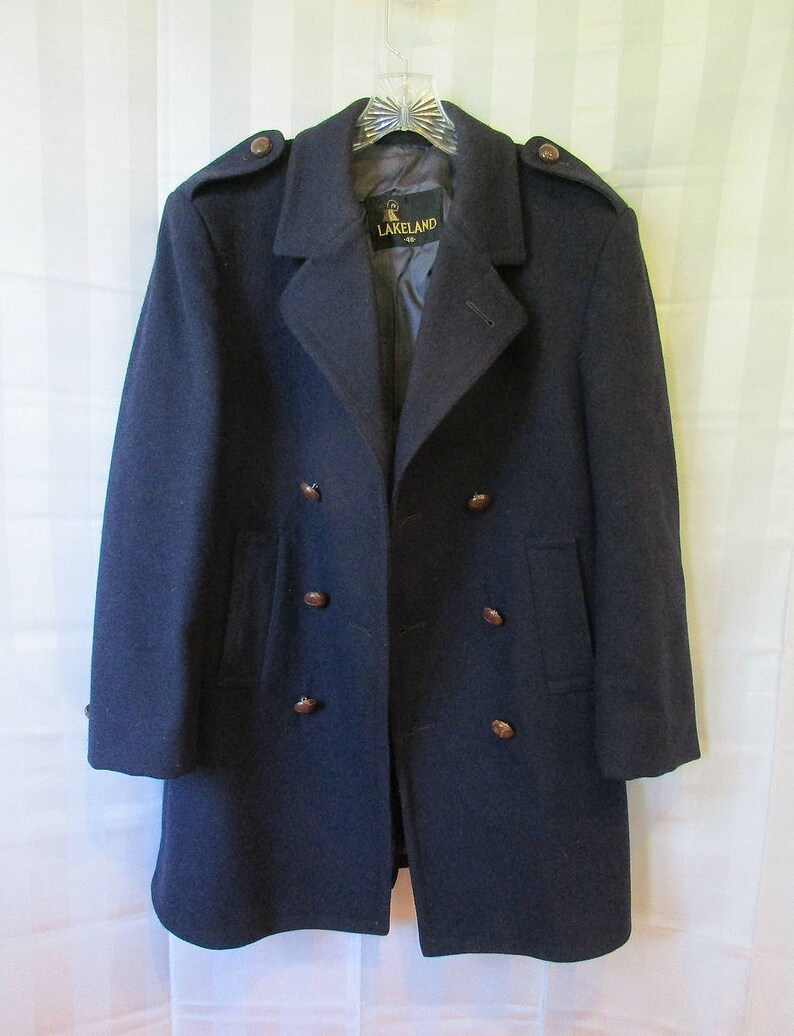 Vintage Pea Coat 1970s Dark Navy Blue Wool by Lakeland 40 - Etsy