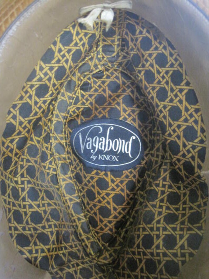 Vintage Mens Fedora Trilby by Knox Vagabond Deep Ochre Mustard Yellow Corduroy Hat 1960s 1970s with Feathers 21-12 Inches Wanderer