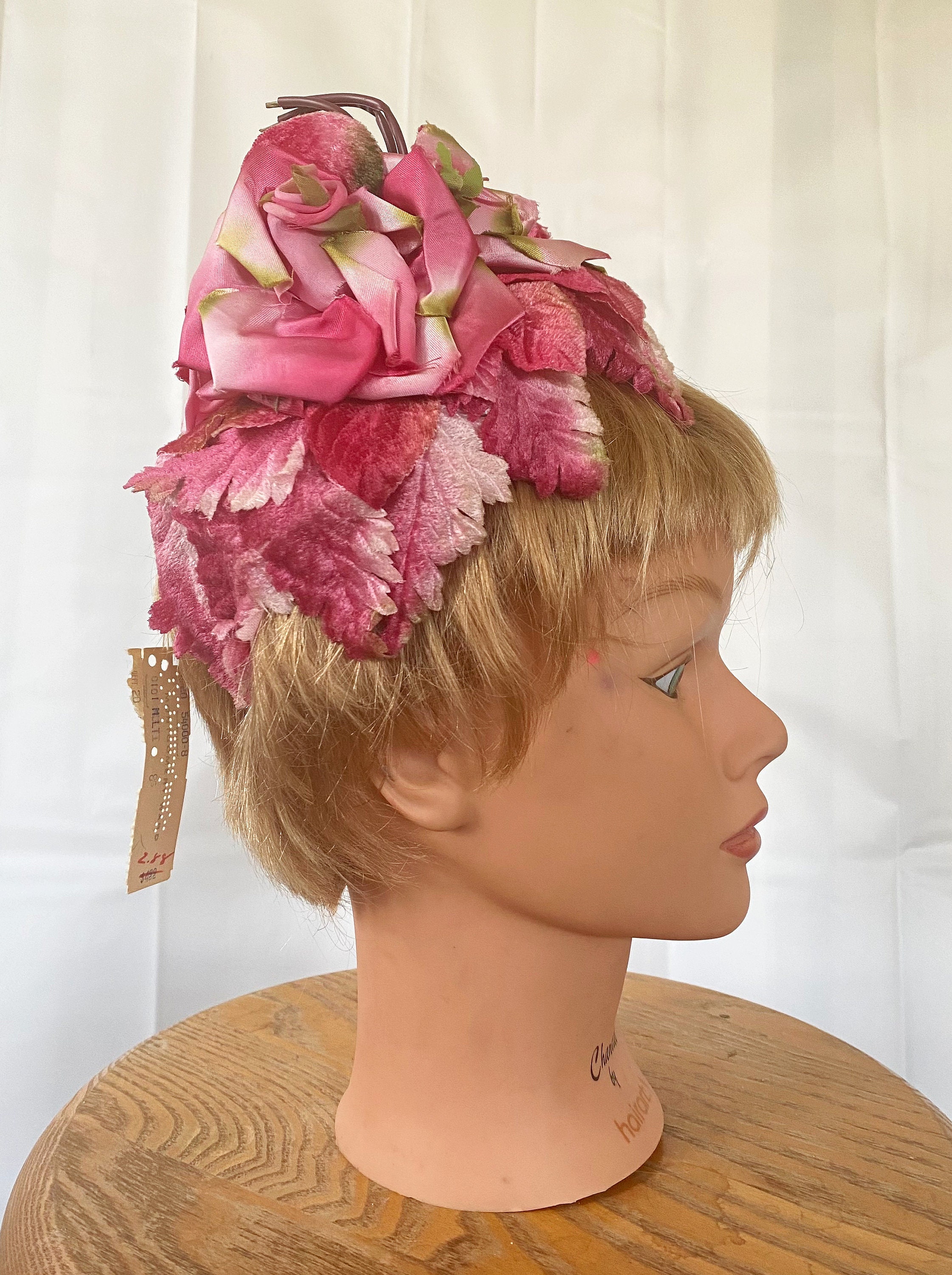 Vintage 1950s 1960s Cocktail Hat Dead Stock Pink Roses Flowers Midcentury NWT 50s Pink Rose Hat - Etsy Australia main image 3