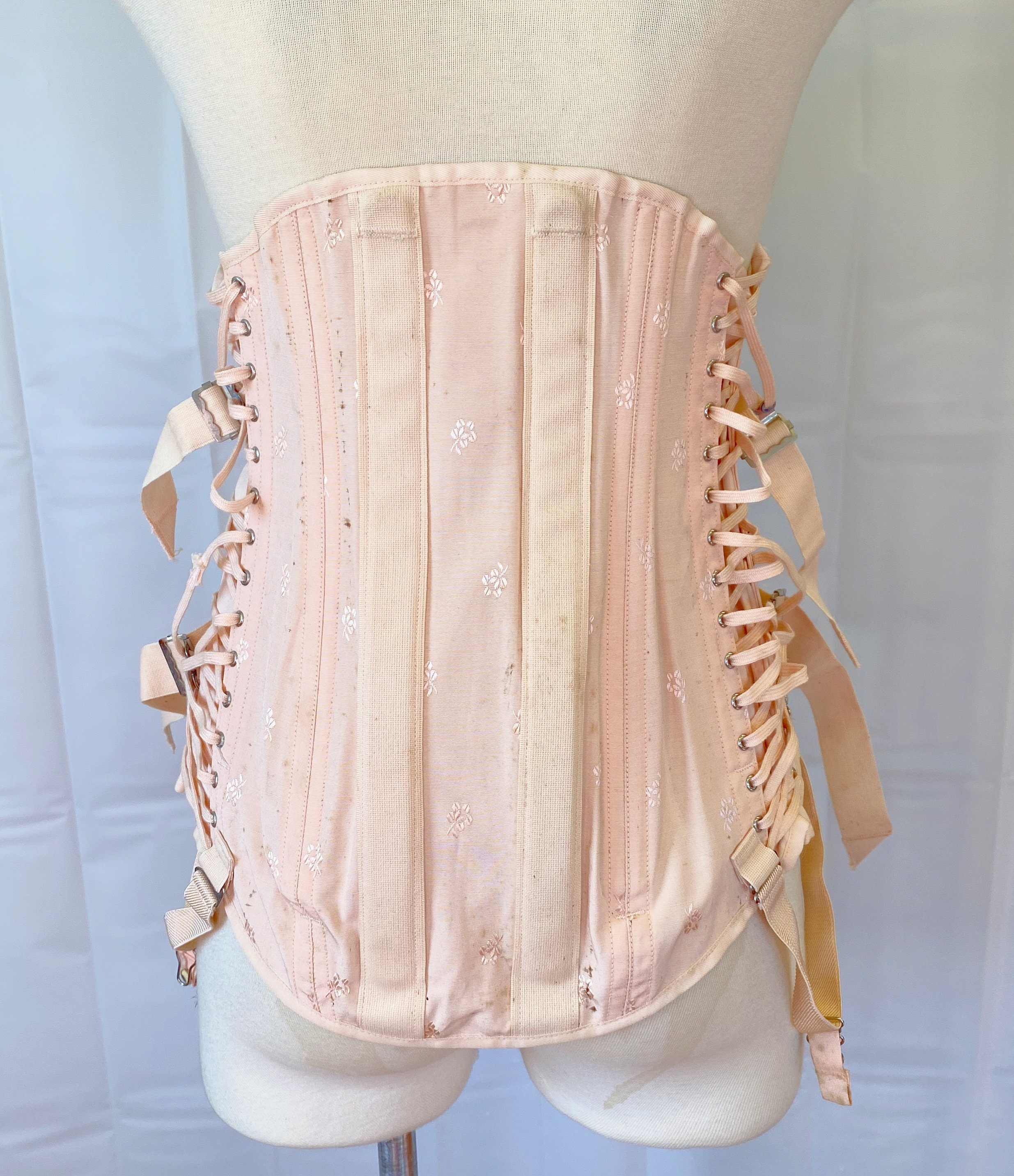 Vintage Boned Corset Girdle 1940s Waist Trainer With Garters Adjustable Fan  Laced Waist Cincher Small Medium Camp Style 