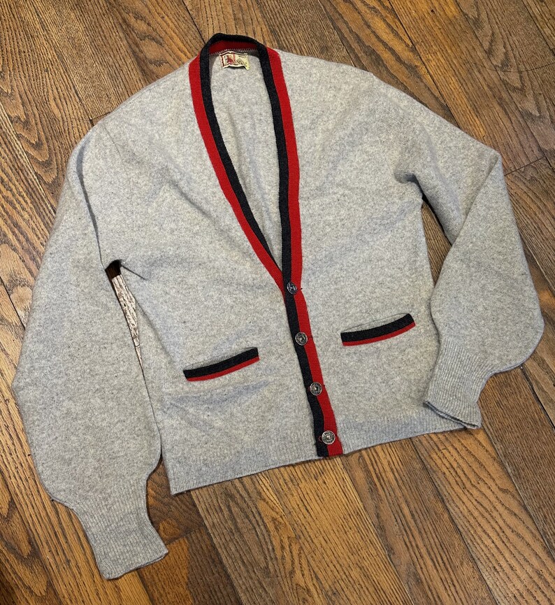 Vintage 1960s Mens Wool Cardigan Binghamton Knitting Co. 37 38 Button