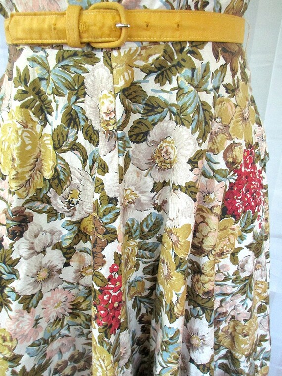 Vintage 1950s Dress with Rhinestones Floral Green… - image 7
