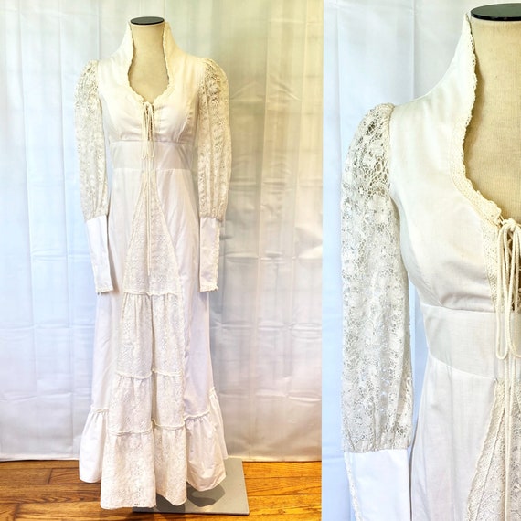 Vintage Gunne Sax Gown Maxi Dress 1970s Ivory Lac… - image 1