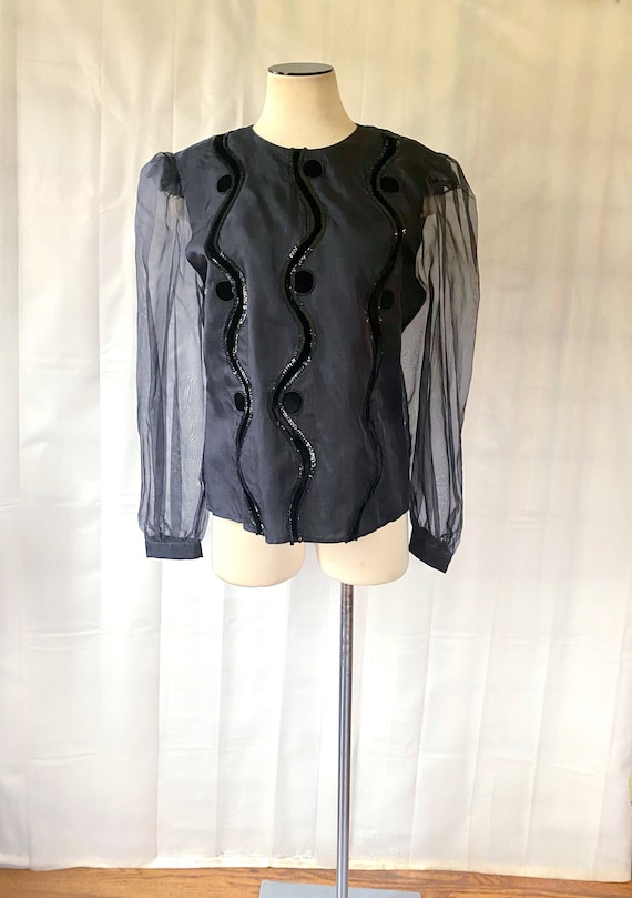 Vintage Black Silk Blouse Dressy Shirt 1970s 1980… - image 1