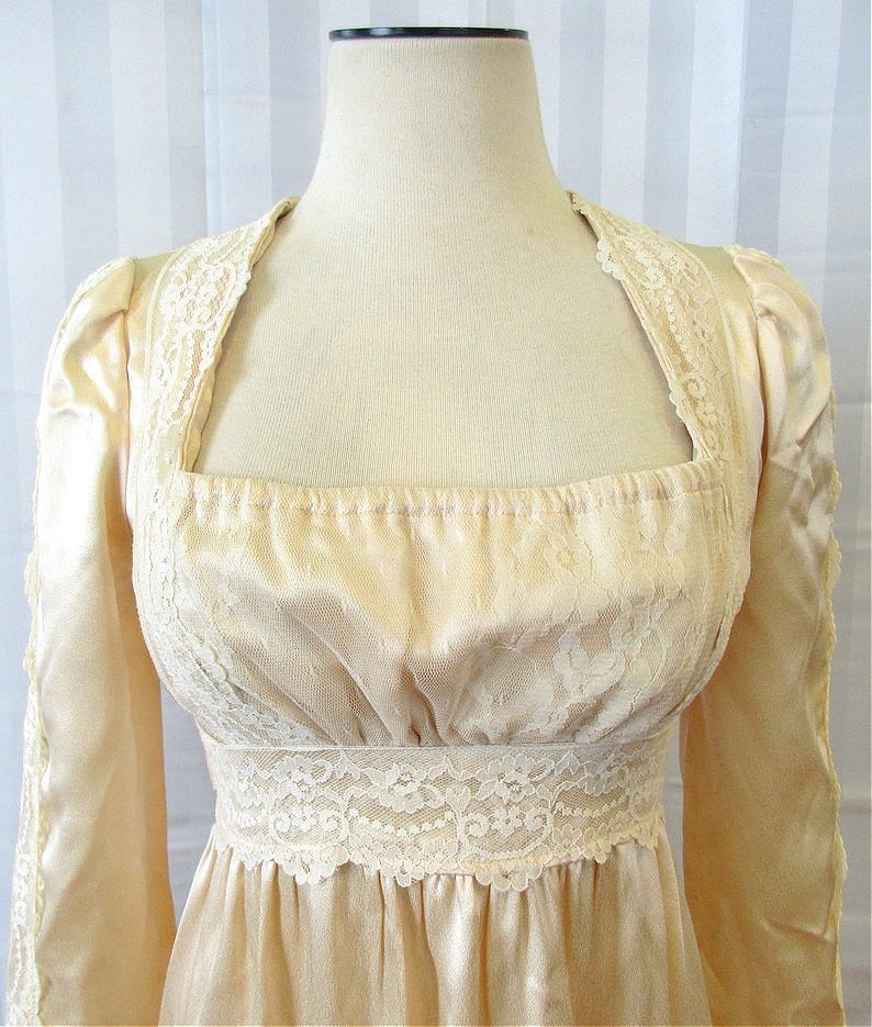 Vintage Gunne Sax Wedding Gown Satin Maxi Dress 1970s Cream Ivory Lace ...