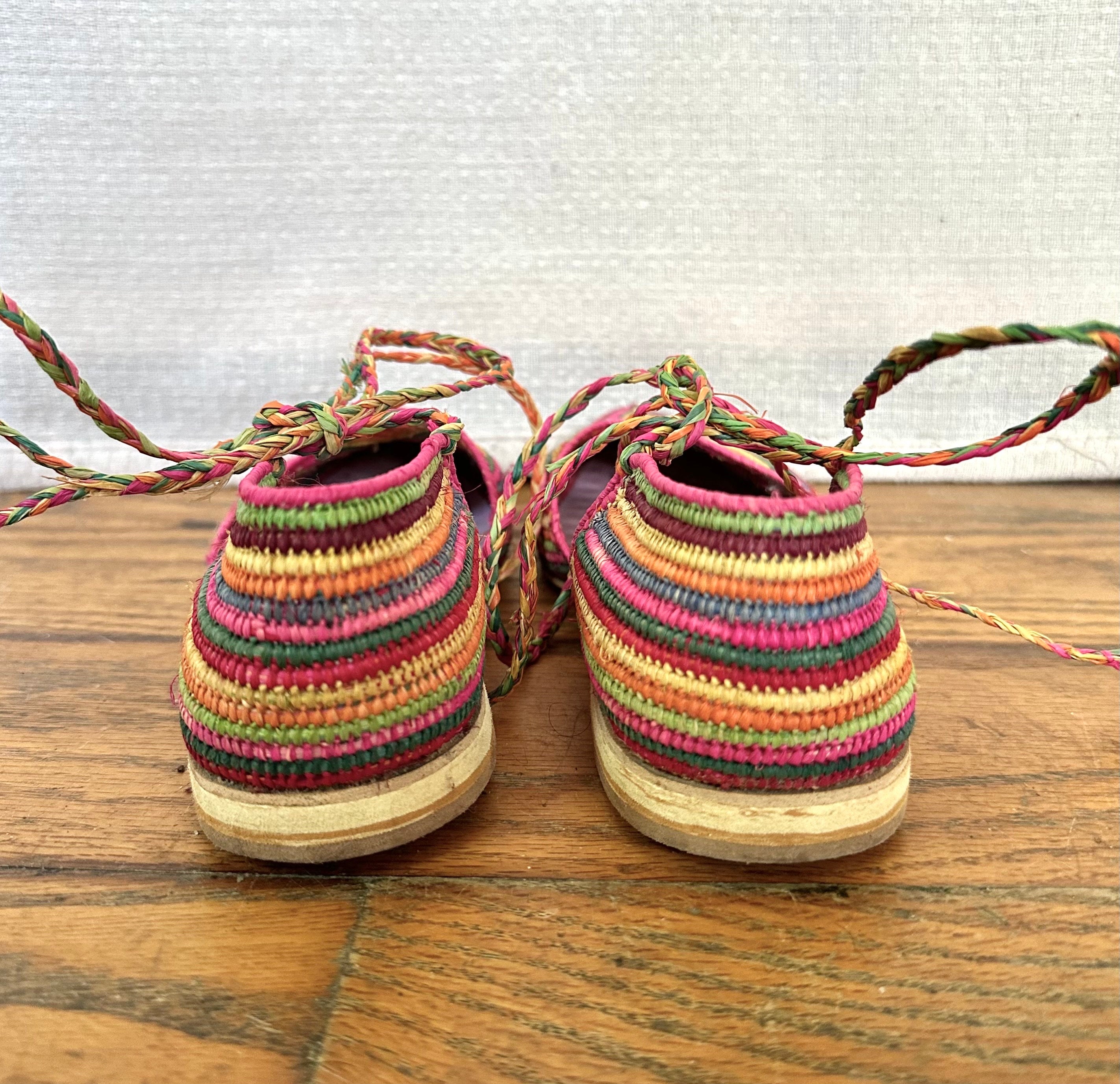 バブーシュ（ラフィア） Vintage Moroccan Handmade Flat Raffia Shoes Morocco Woven Babouche