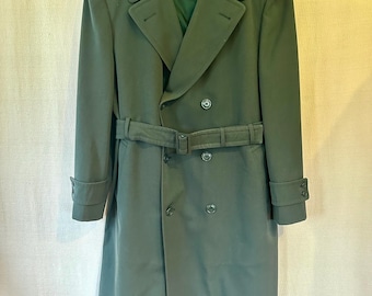Vintage Army Overcoat Trench Coat Wool Gabardine Dark Olive Vintage Army Overcoat Trench Coat Wool Gabardine Dark Olive