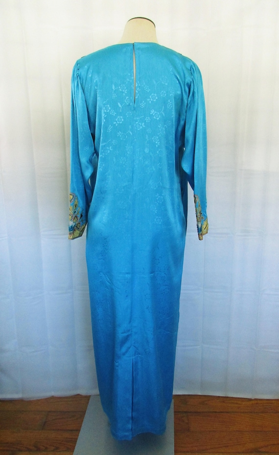 Vintage Caftan Loungewear Robe Turquoise Blue Met… - image 6