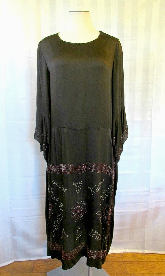 Vintage 1920s Silk Flapper Dress Brown with Beadi… - image 2