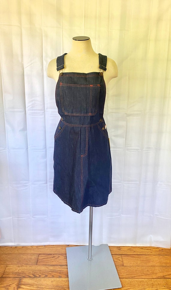 Vintage 1970s Overalls Skirt Dead Stock Blue Cotto