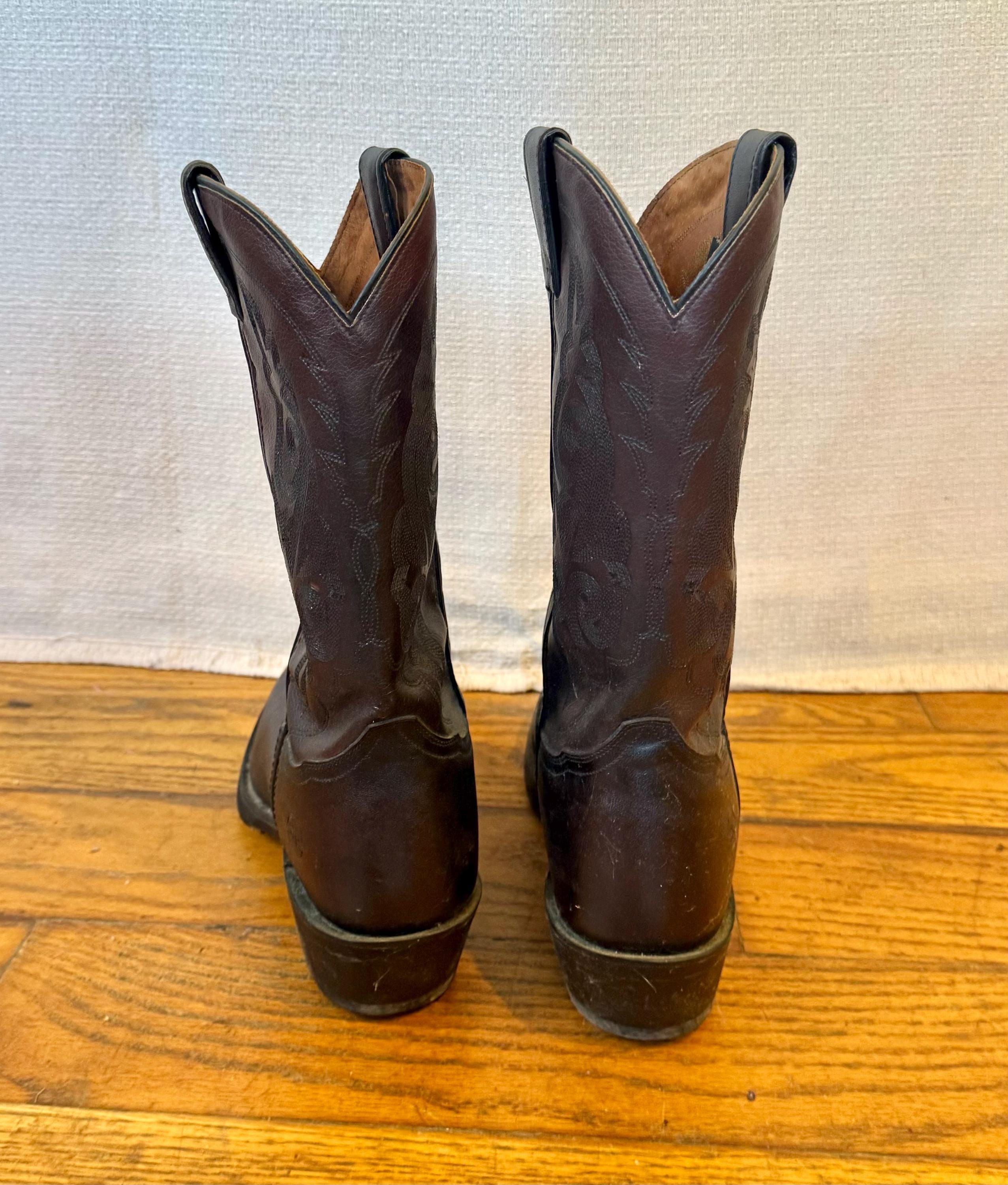 Vintage Western Cowboy Boots Double H Dark Brown Mahogany 