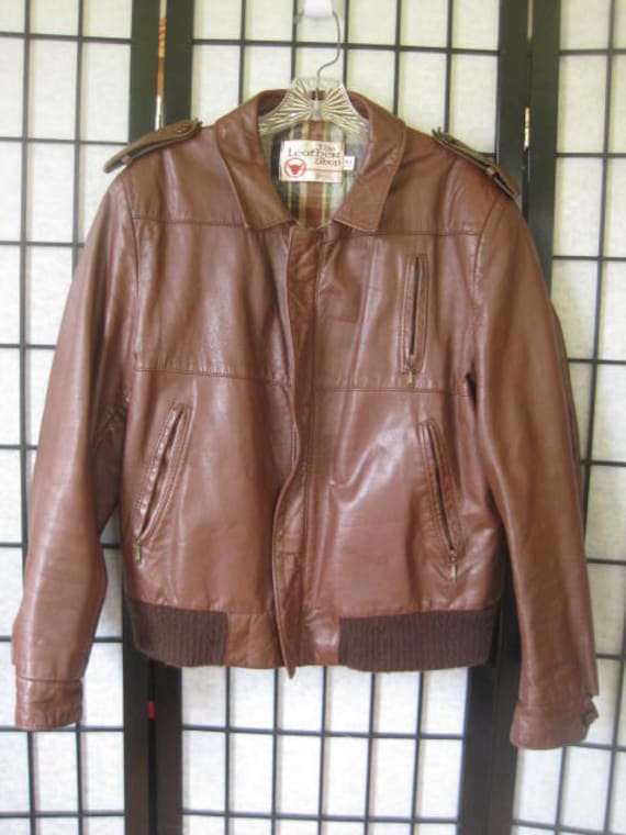 Vintage Leather Jacket 1970s 1980s Bomber Cafe Racer Brown