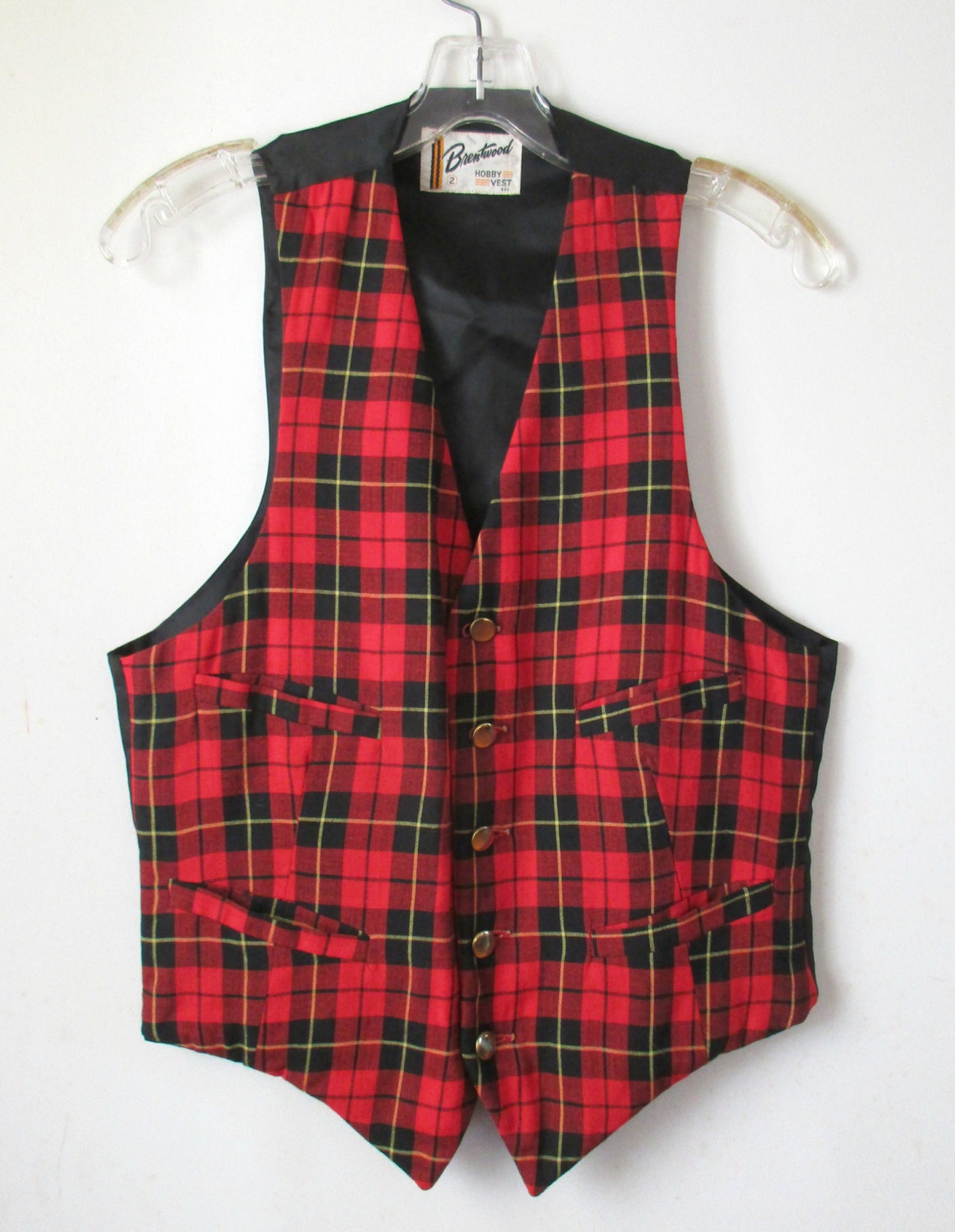 Vintage Wool Tartan Vest by Brentwood Black Red Yellow Plaid Etsy
