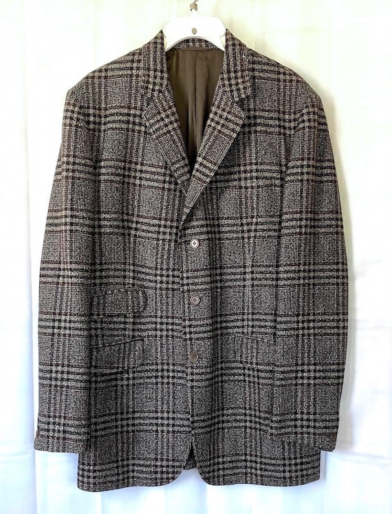 Vintage 1960s Sport Coat Plaid Wool by Moss Bros Jacket Black Gray