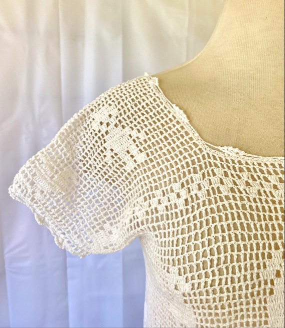 Vintage White Crochet Top 1940s 1950s Sweater Shi… - image 6