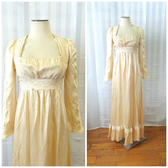 Vintage Gunne Sax Wedding Gown Satin Maxi Dress 1970s Cream Etsy