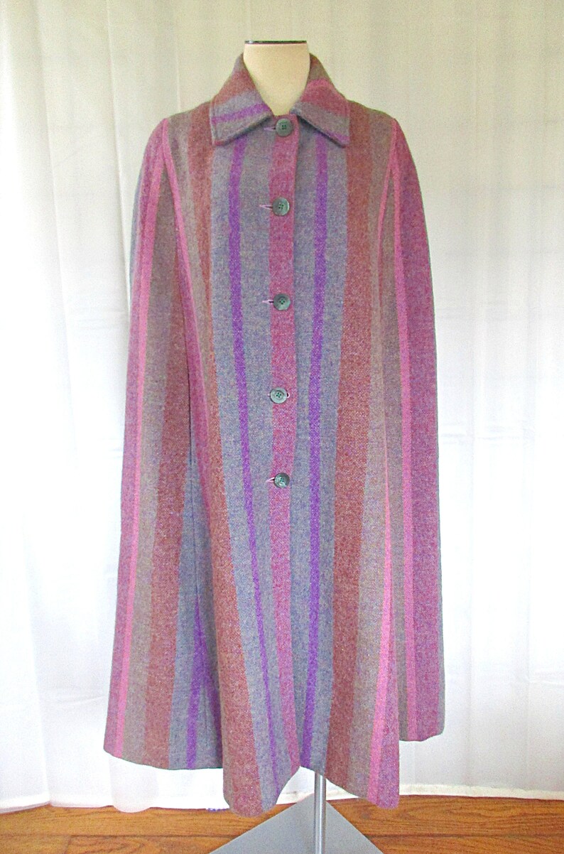 Vintage Irish Wool Cape Avoca Handweavers Purple Pink Gray S M Etsy
