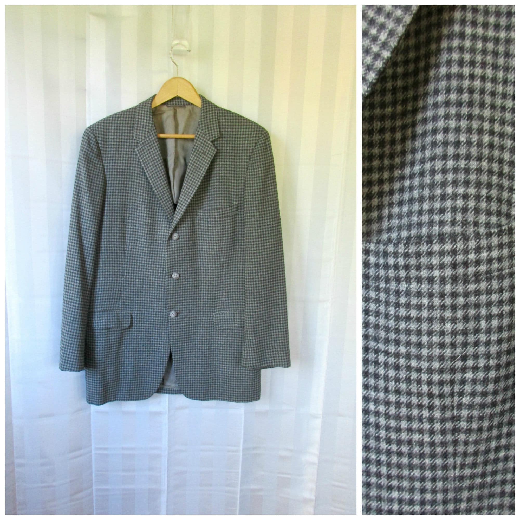 Vintage Wool Plaid Sport Coat 1960s Charcoal Gray 42 40 L | Etsy