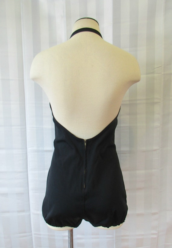 Vintage 1940s Bathing Suit Navy Blue White Soutac… - image 7