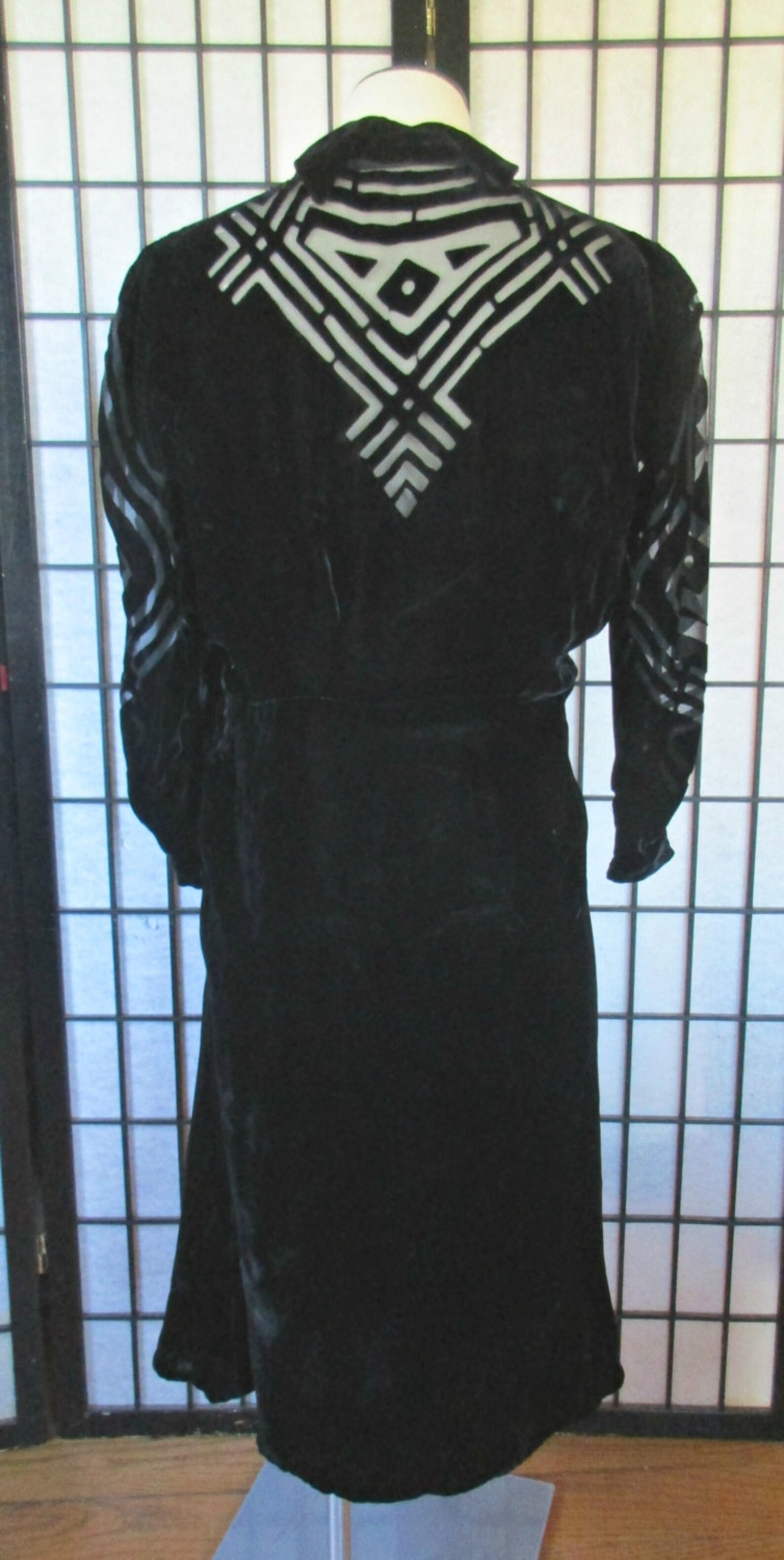 Vintage 1930s Dress Black Silk Velvet Burnout Art Deco 36 Bust Old ...