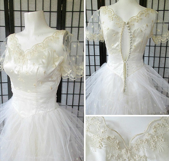 Vintage Wedding Dress Gown 1930s 1940s Bride Tull… - image 5