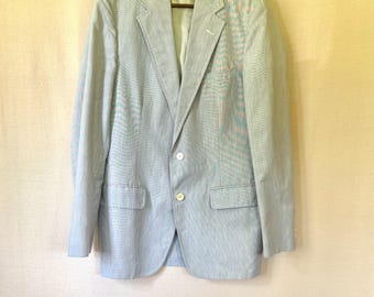 Vintage 1970s Haspel Lightweight Jacket Blue White Stripes Spring Summer Sportcoat 42 Medium Long
