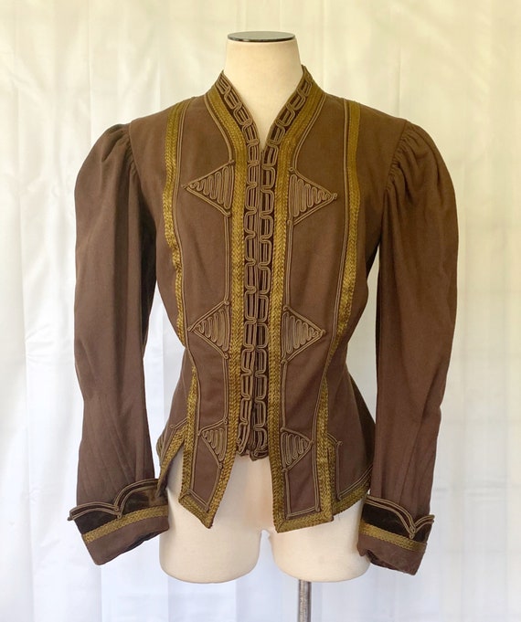 Antique Victorian Jacket  / Top 1890s Brown Wool … - image 2