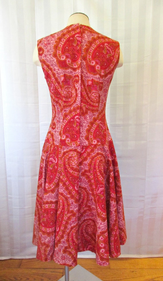 Vintage Paisley Dress 1960s 1970s Red Pink Orange… - image 4