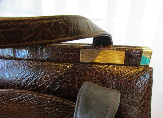 Vintage Leather Purse Faux Reptile Skin Handbag 1… - image 5