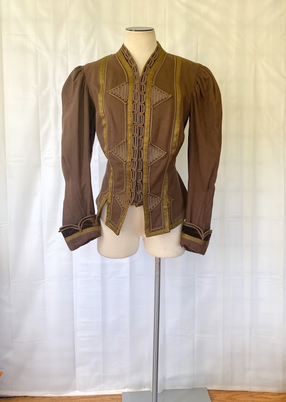 Antique Victorian Jacket  / Top 1890s Brown Wool … - image 1