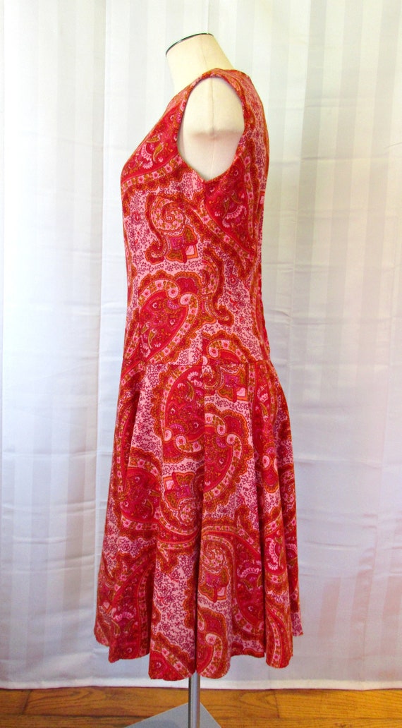 Vintage Paisley Dress 1960s 1970s Red Pink Orange… - image 3