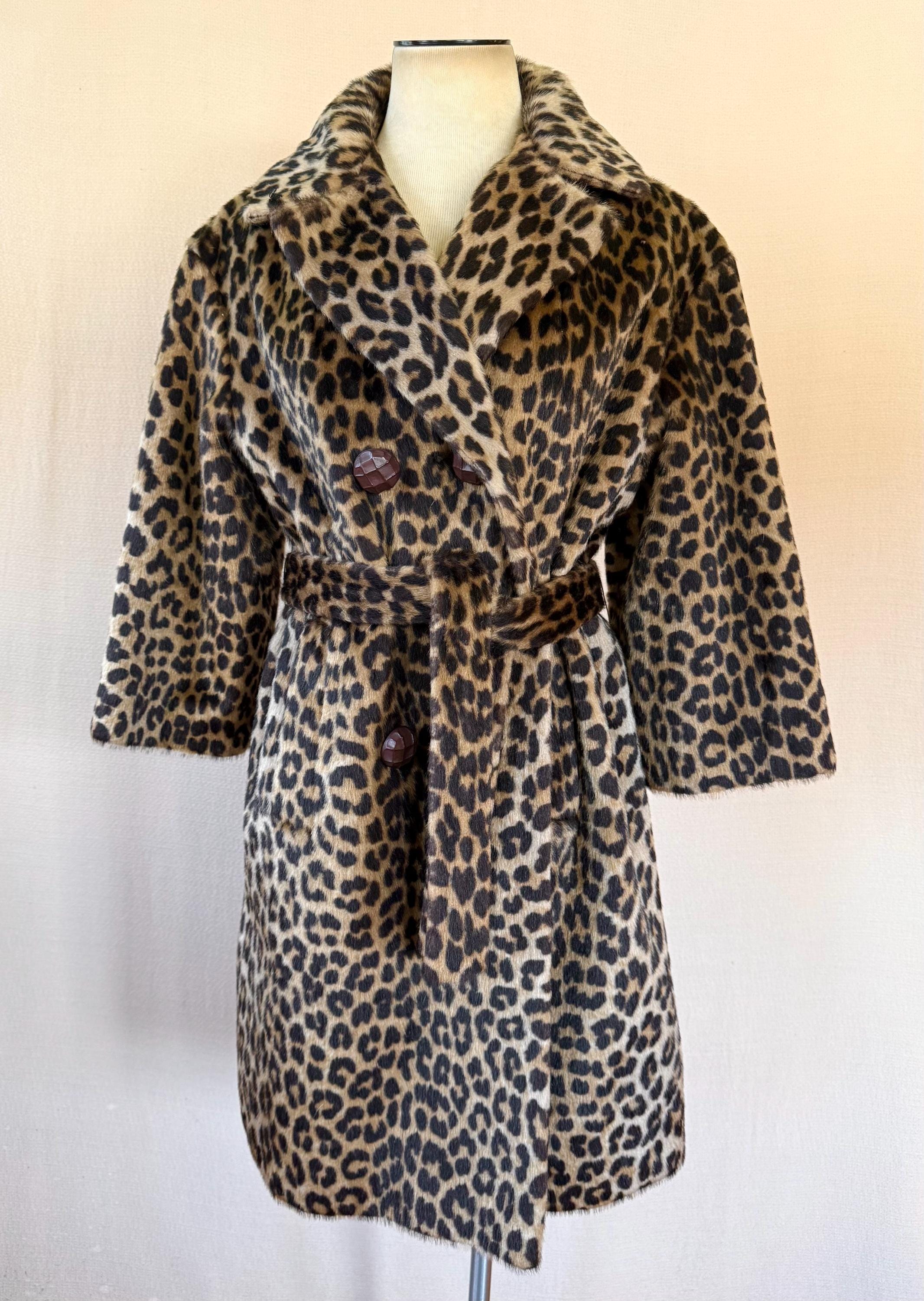 Vintage 1950s 1960s Faux Fur Leopard Coat Kilimanjaro by Sidney