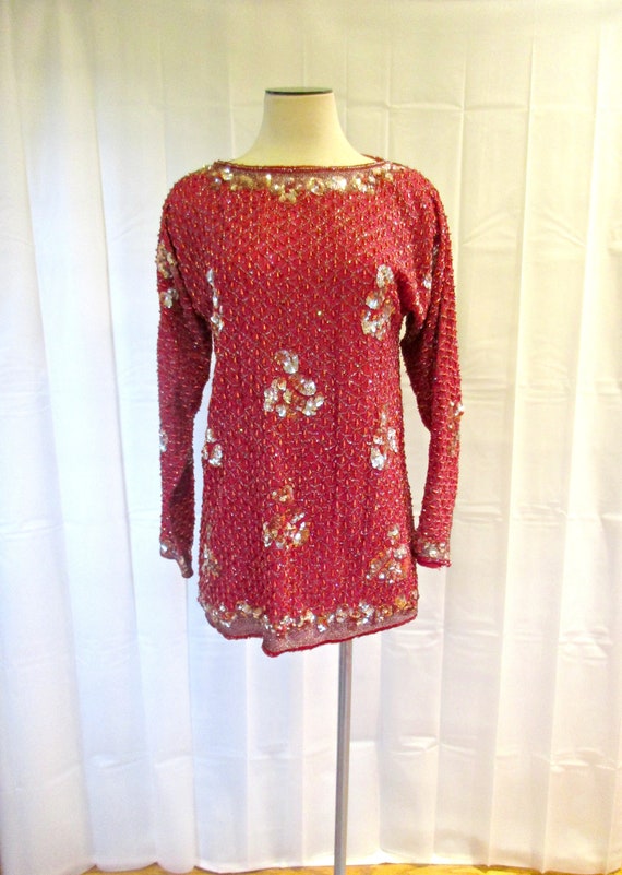 Vintage 1980s SisterMax Silk Tunic Blouse Embroid… - image 7