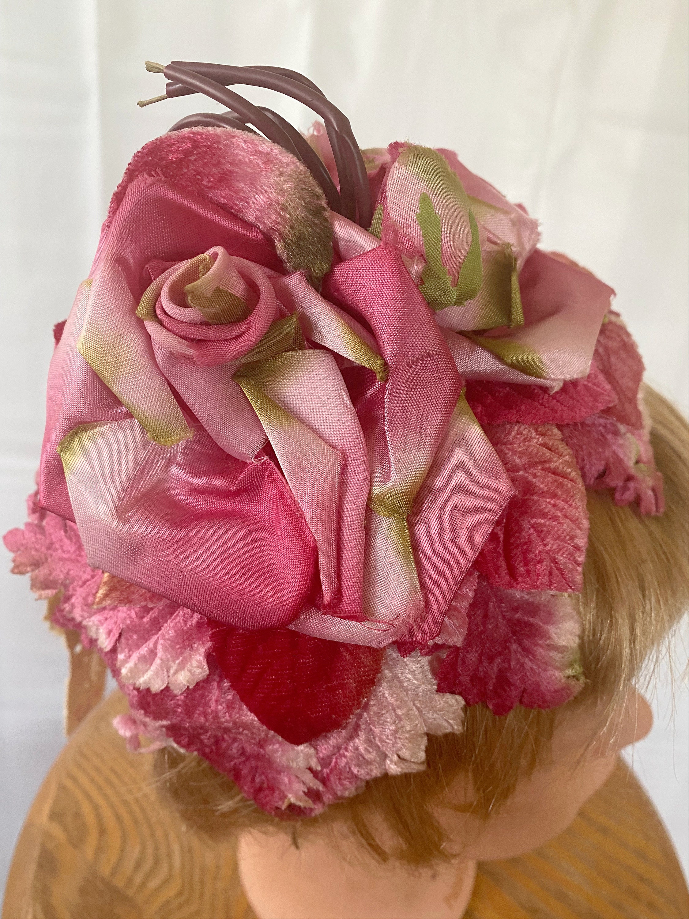 Vintage 1950s 1960s Cocktail Hat Dead Stock Pink Roses Flowers Midcentury NWT 50s Pink Rose Hat - Etsy Australia main image 4