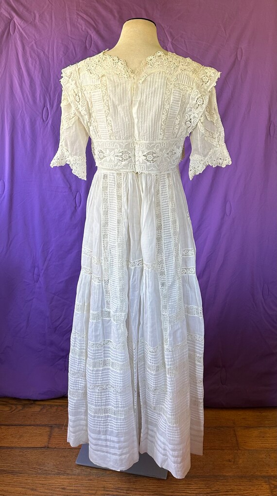 Antique Edwardian Dress 1900s White Cotton Batist… - image 8