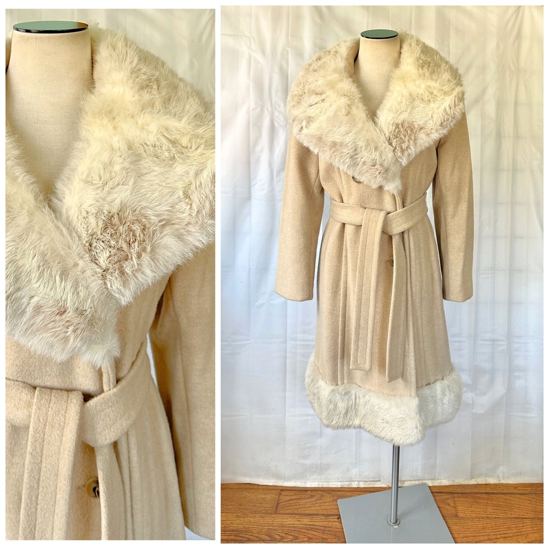 1960s Ivory Fox Fur Trimmed Coat by Jill Jr | XS/S