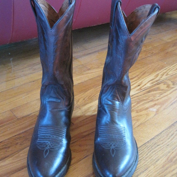 vintage Cowboy Boots Double H Dark Brown Mahogany Leather 9.5 D 9-1/2 Mens Unisex