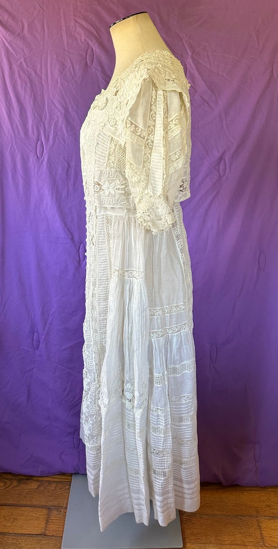 Antique Edwardian Dress 1900s White Cotton Batist… - image 6
