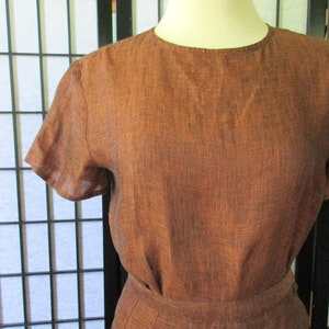 Vintage Calvin Klein 1970s 1980s Blouse Skirt 2 Piece Outfit S M 36 Bust Copper Burnt Sienna and Black Semi Sheer Linen 24 Waist image 4