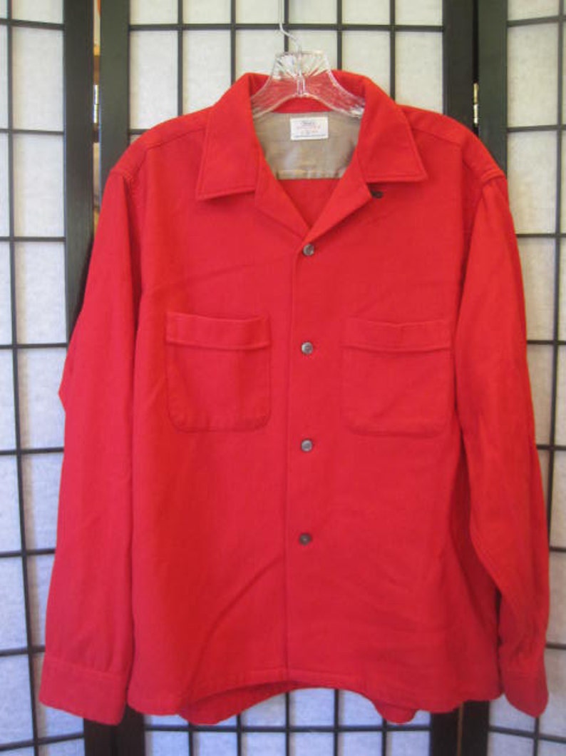 Vintage Wool Shirt Red 44 45 Unisex 1950s 1960s CPO Style M L | Etsy