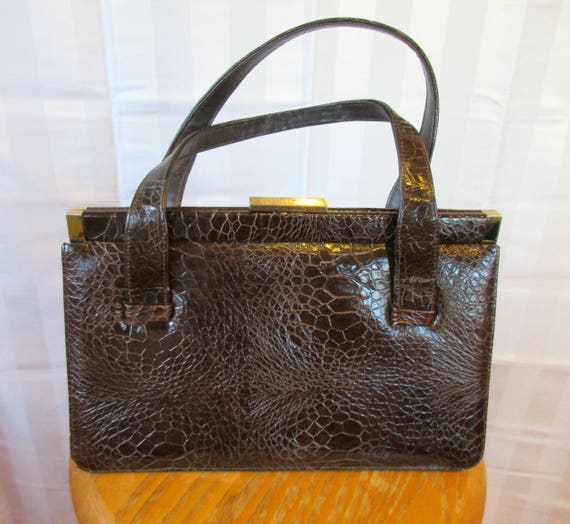 Vintage Leather Purse Faux Reptile Skin Handbag 1… - image 3