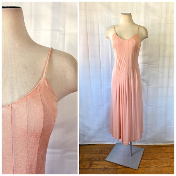 Vintage Sun Dress 1970s Summer Dress Peach Pink Soft Coral Salmon