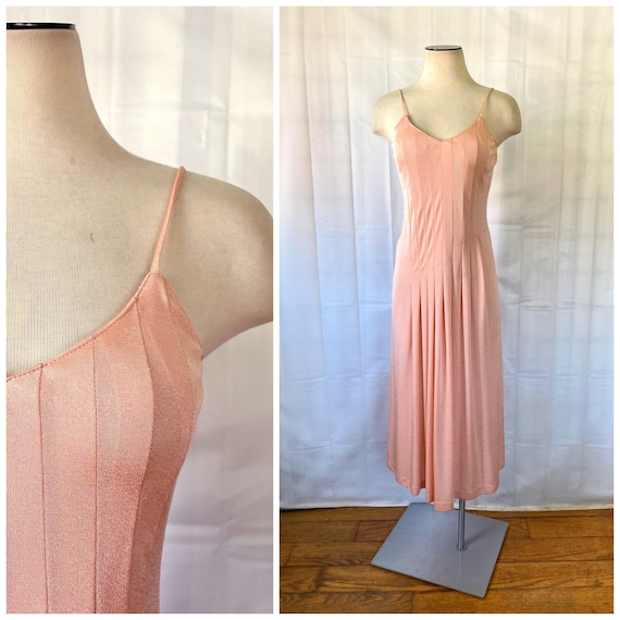 Vintage Sun Dress 1970s Summer Dress Peach Pink S… - image 1