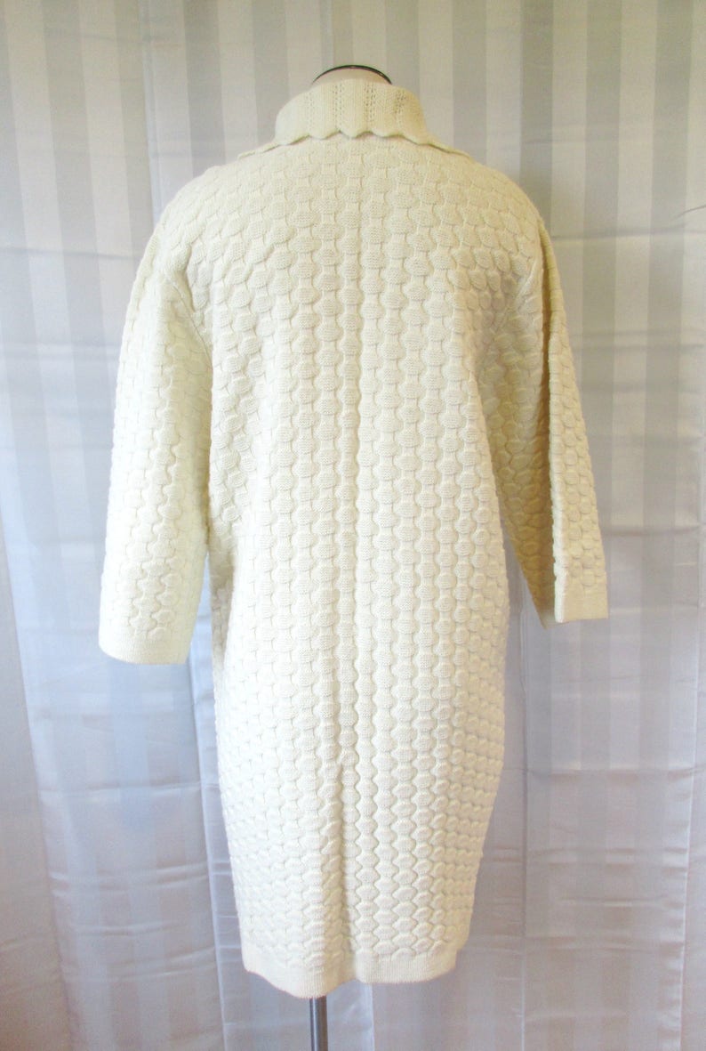 Vintage Sweater Coat By Cuddle Knit 1970s Ivory Cream 44 Large L XL Extra Large Long Knit Midi Knitted Cardigan Jacket Possibly Dead Stock