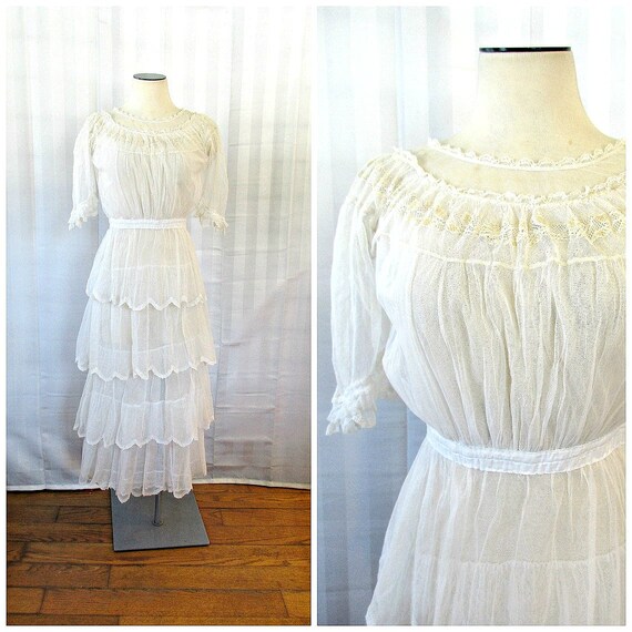 Antique Edwardian Vintage Dress 1900s 1910s Ivory